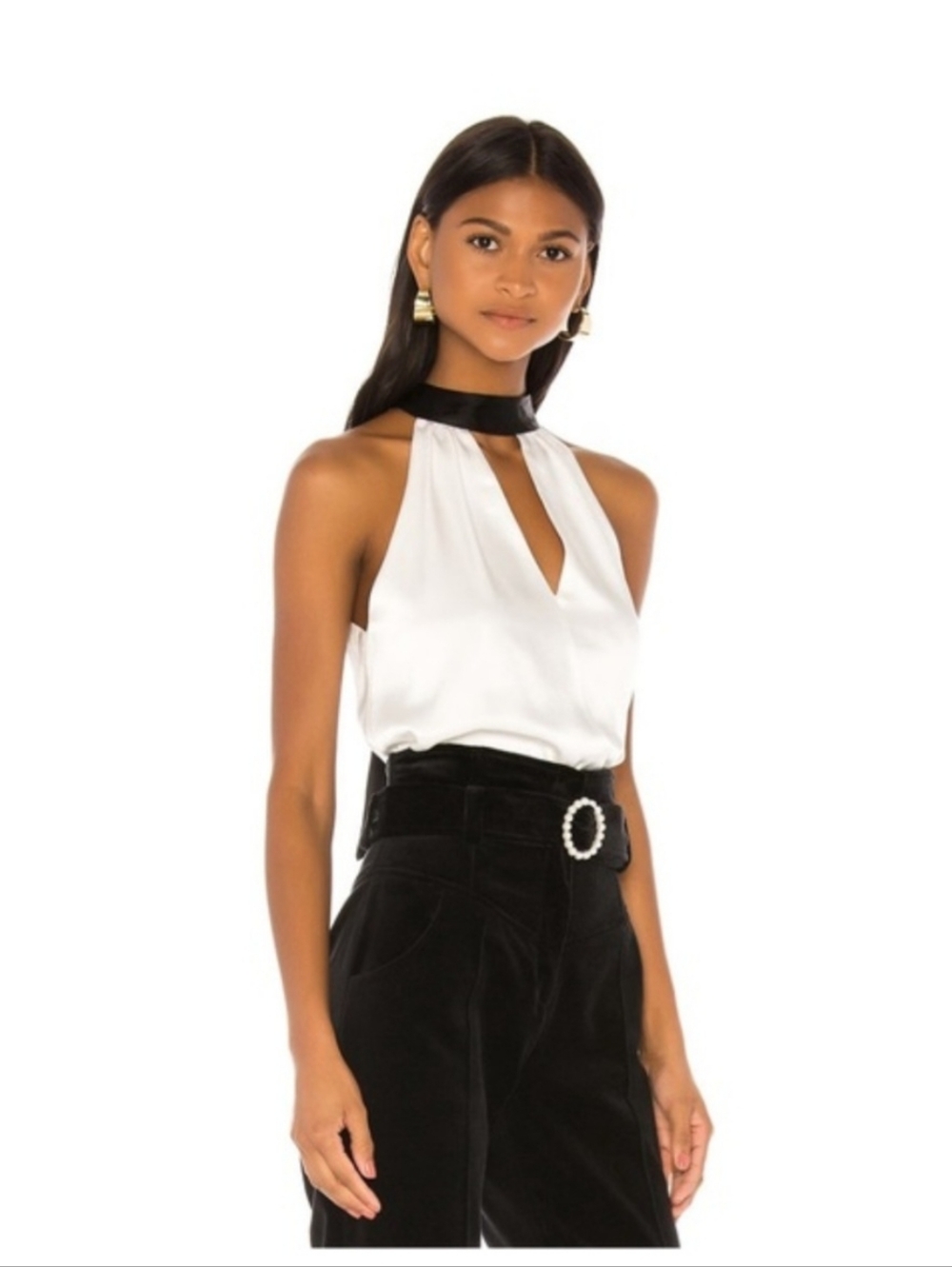 Alice + Olivia White Top with Black Trim